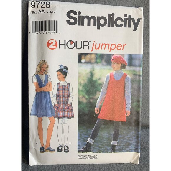 Simplicity Girl's Dress and Jumper Sewing Pattern Sz 7-10 9728 - Uncut - Picture 4 of 4